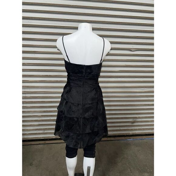 Max and Cleo black cocktail dress lined black tiered chiffon adjustable straps - Picture 4 of 10